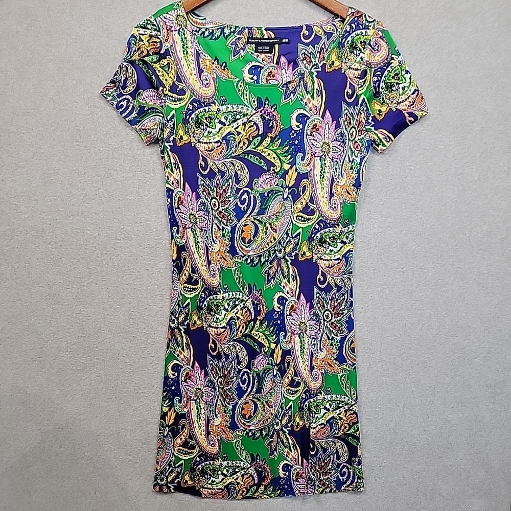 NEW Lauren Ralph Lauren Sport Paisley Short Sleeve Dress Multicolor Preppy Sz M